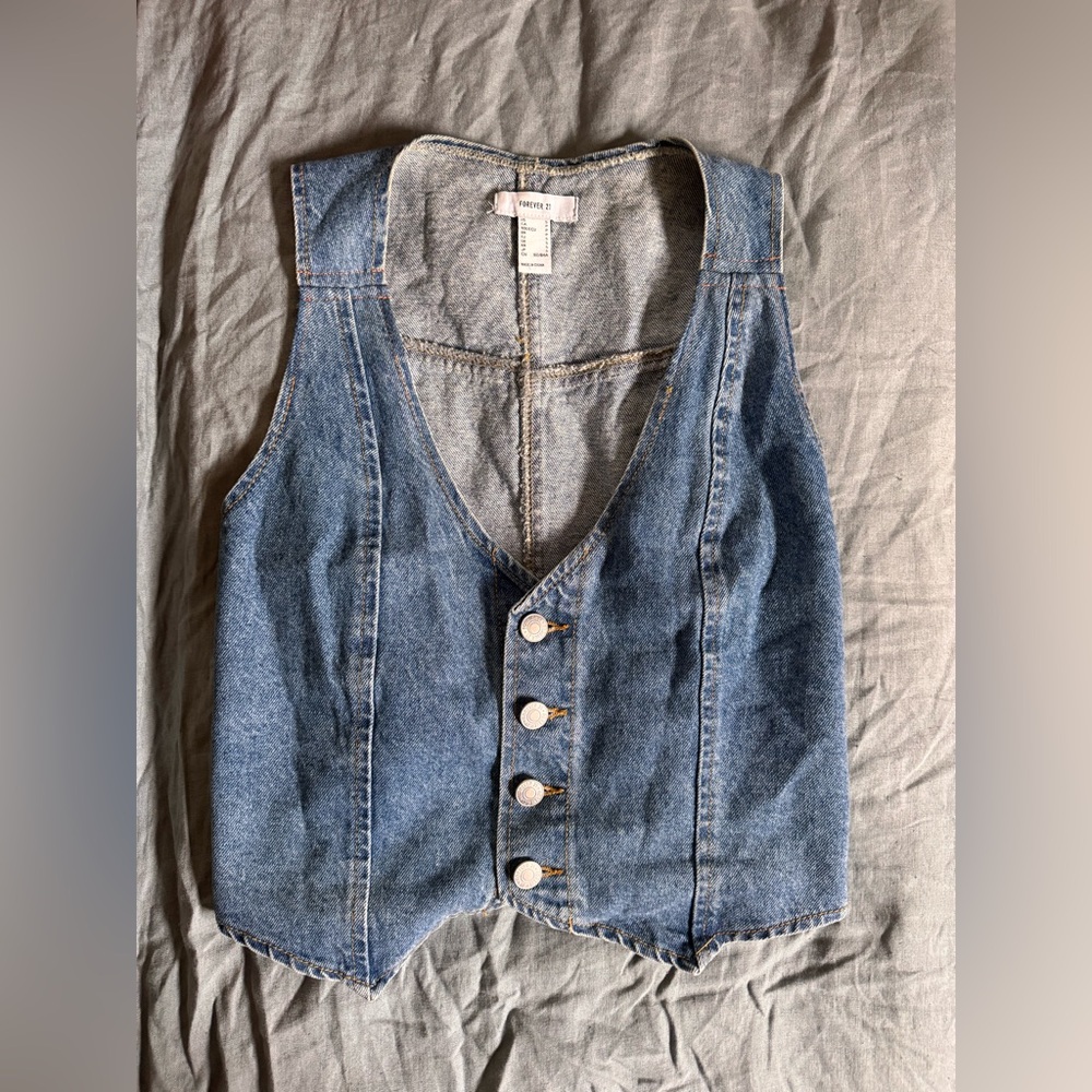 Cropped Blue Denim Western Vest Top Sz sm